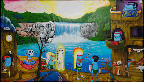 Cranio painting Amazônia house; a vida com "Wi-Fi Spirit", ritual na caverna Straat International Street Art Museum